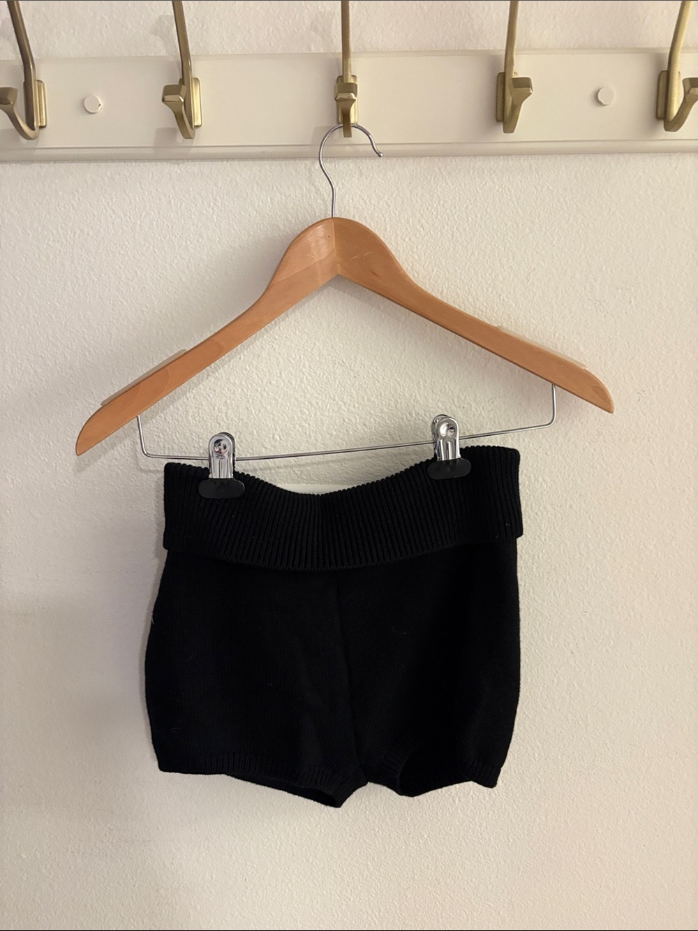 Brandy Melville Black Ribbed Fold-Over Waist Knit Shorts